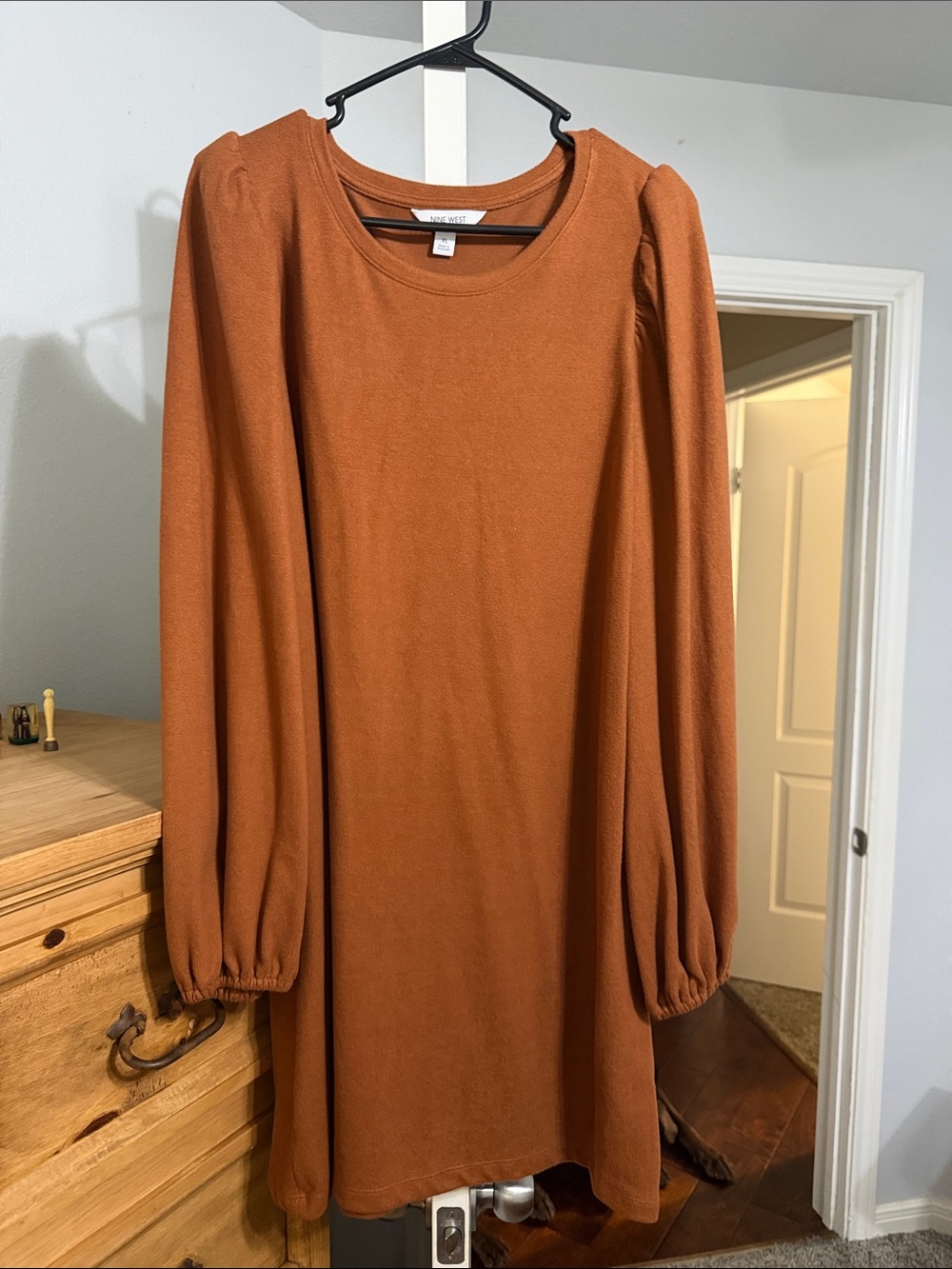 Nine West Rust-Orange Long Sleeve Shift Dress